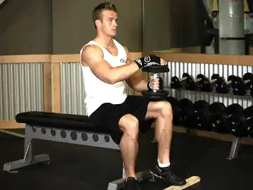Correct form for the Dumbbell Seated One-Leg Calf Raise