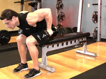 Correct form for the Seated Bent-Over Two-Arm Dumbbell Triceps Extension