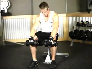 Correct form for the Seated Dumbbell Palms-Down Wrist Curl