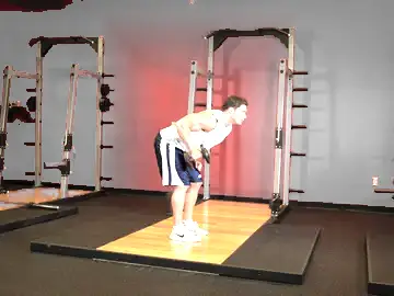 Correct form for the Standing Bent-Over One-Arm Dumbbell Triceps Extension