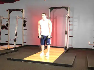 Correct form for the Standing Dumbbell Straight-Arm Front Delt Raise Above Head